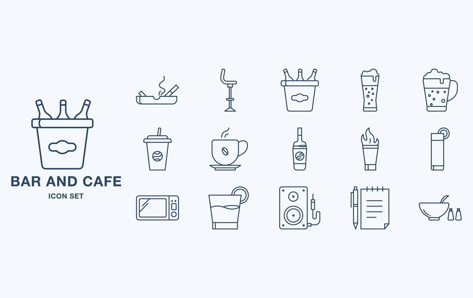 Bar and Cafe icon set, restaurant objects vector