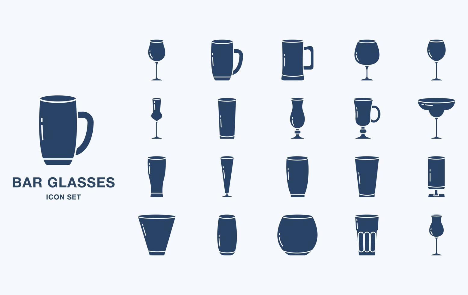 Variety of Bar and restaurant glasses icon set vector