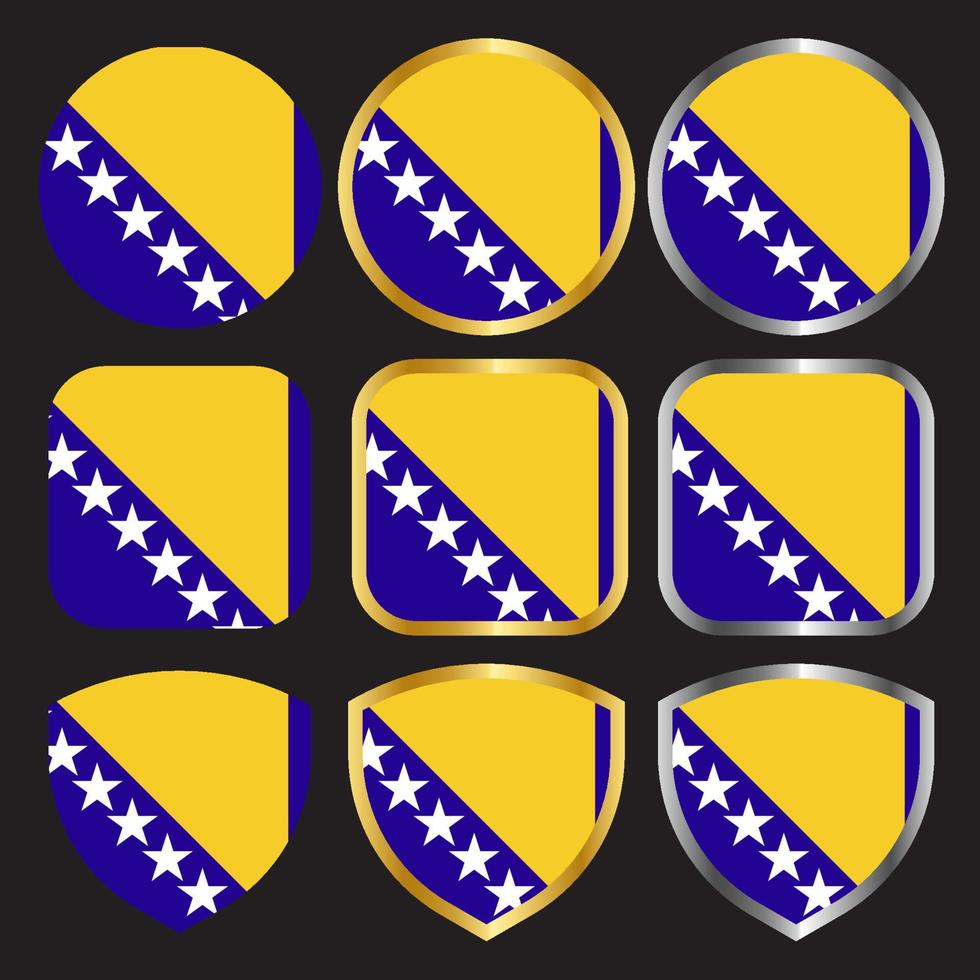 bosnia flag vector icon set with gold and silver border