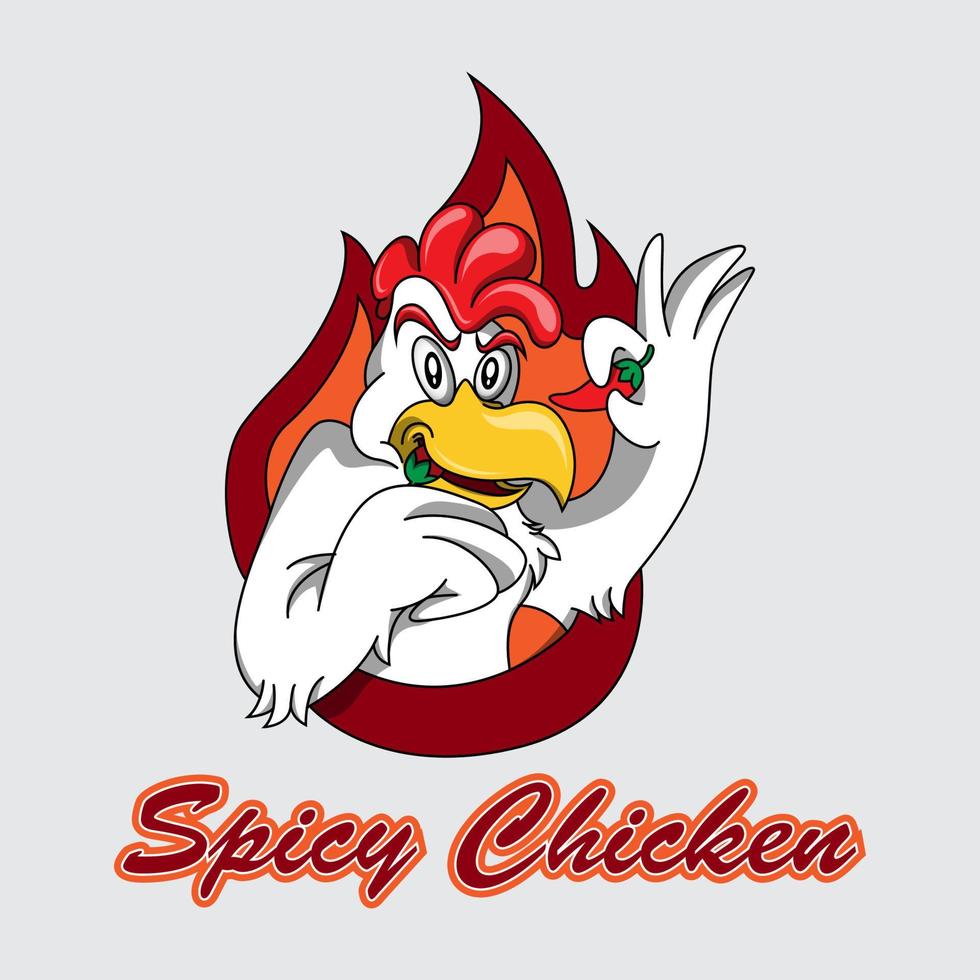 chicken eating chilis cartoon logo mascot vector