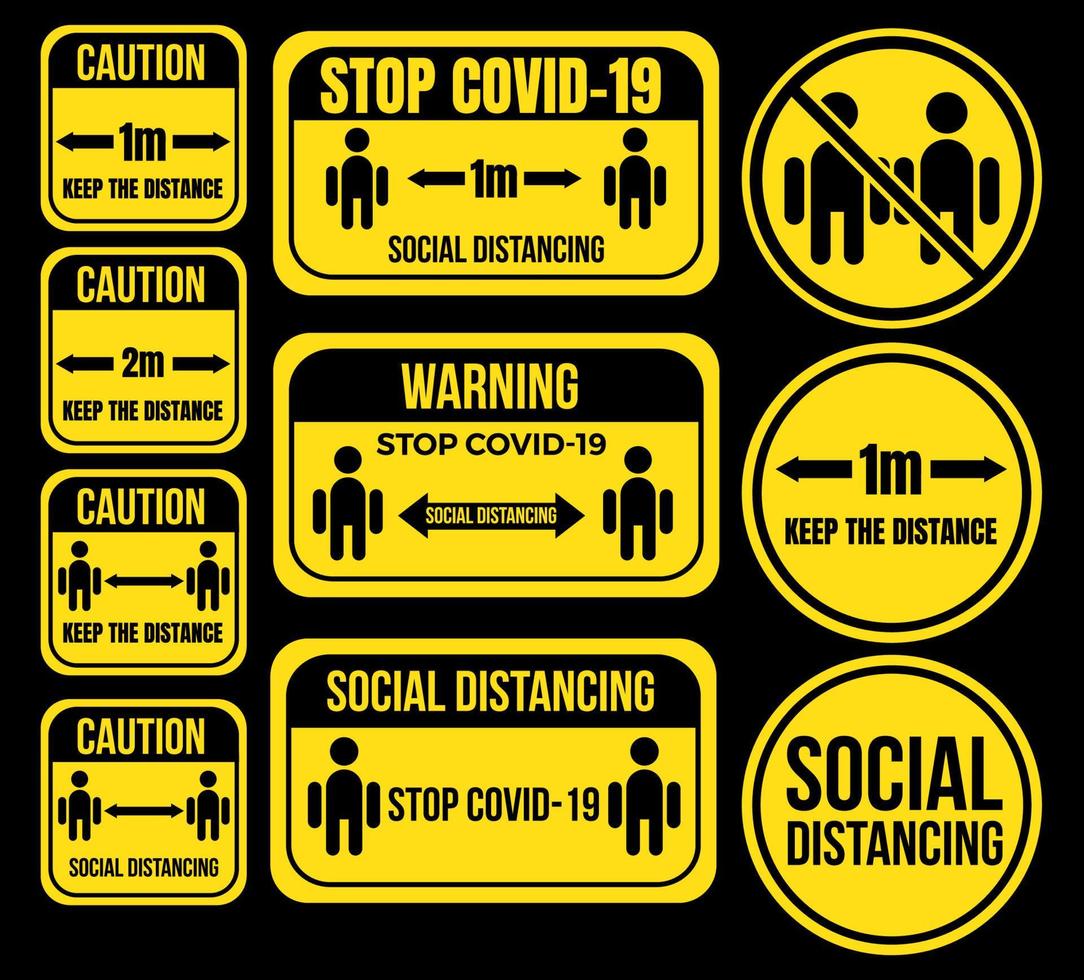 social distance coronavirus covid-19 logo symbol icon sign vector set