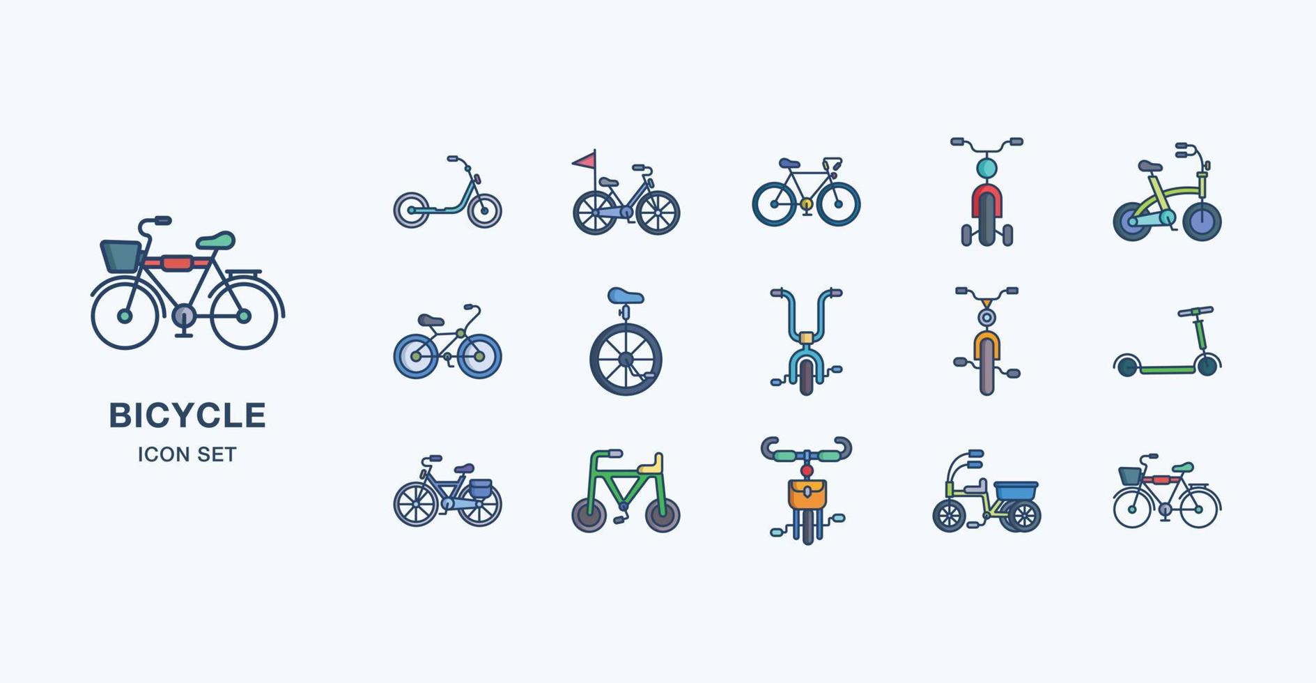 Bicycle linear coloured icon set vector