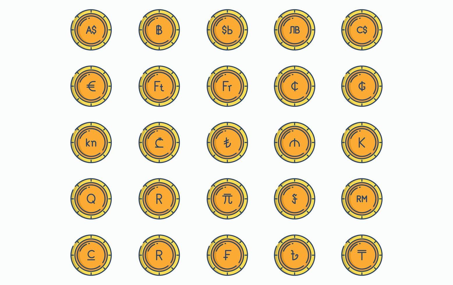 Variety of currency and coins icon set vector