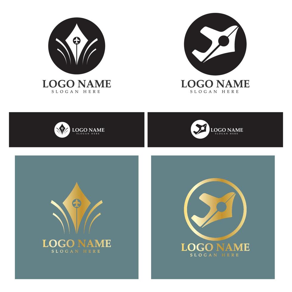 travel blog logo of airplane pen and book illustration design vector icon template