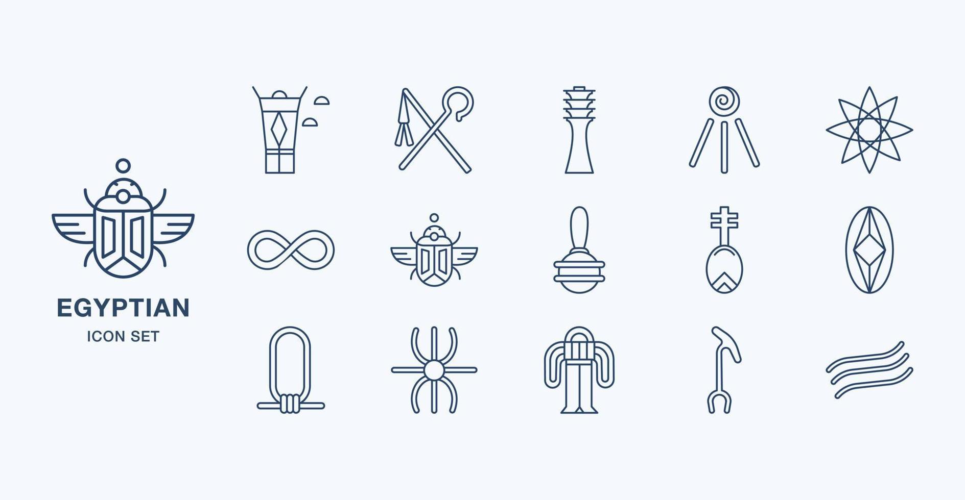 Ancient Egyptian symbols outline icon set vector