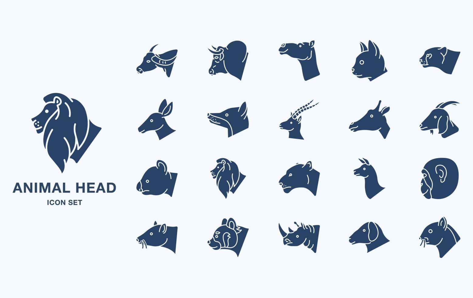 Variety of animal head icon set with side view vector