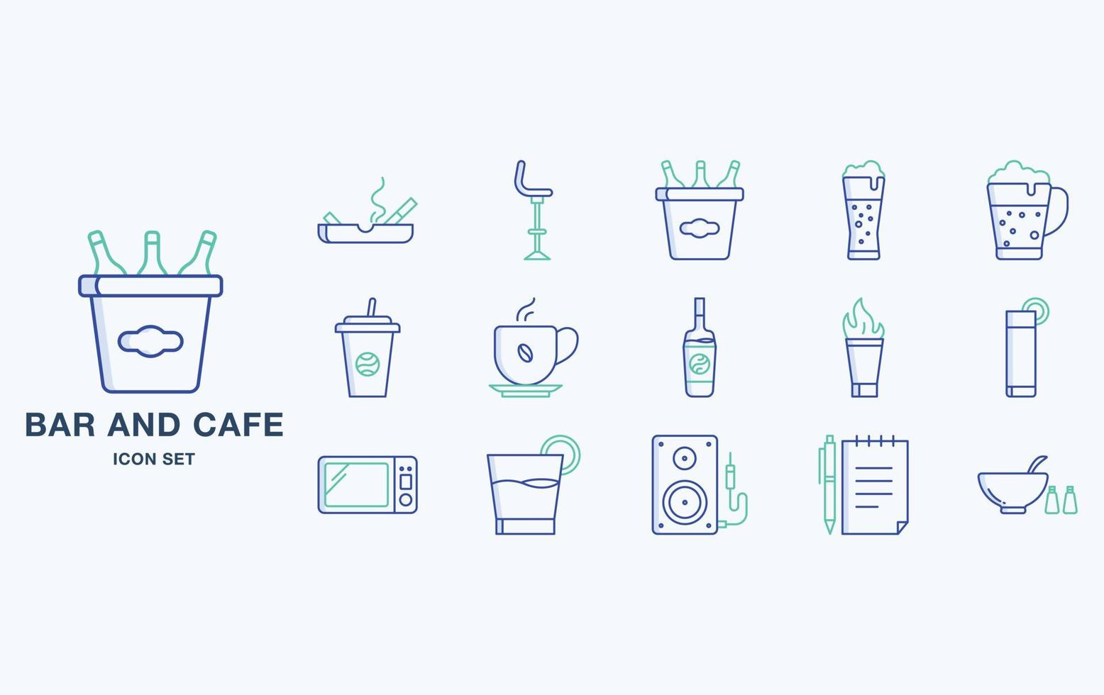 Bar and Cafe icon set, restaurant objects vector