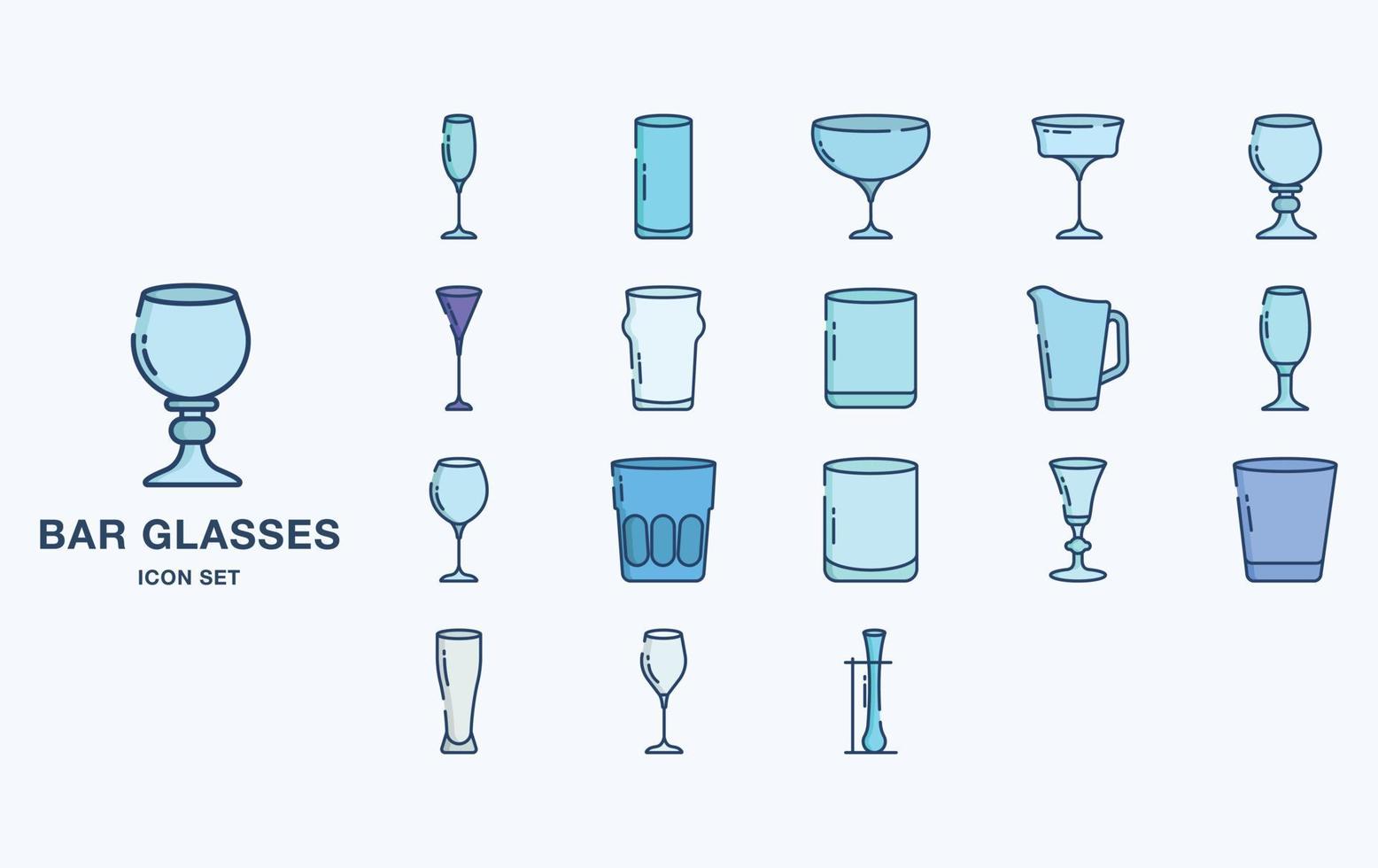 Variety of Bar and restaurant glasses icon set vector