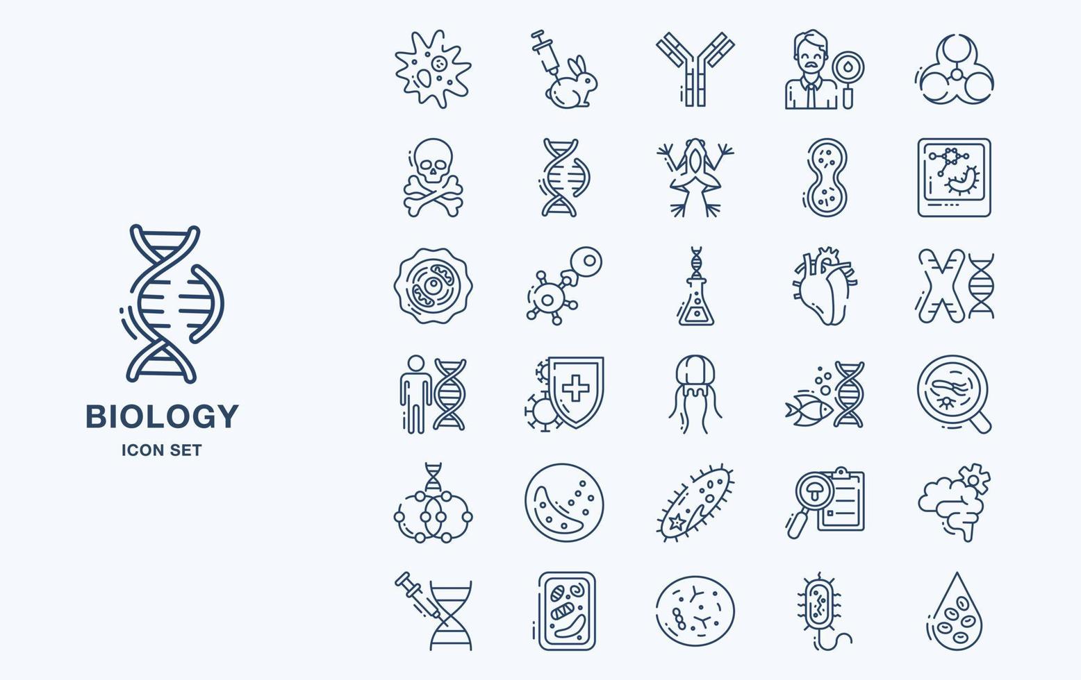 conjunto de iconos de material de estudio de biología vector