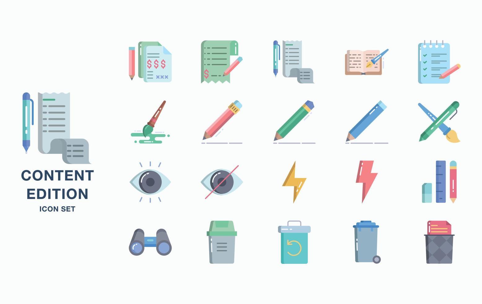 Content editing and editing tools icon set vector