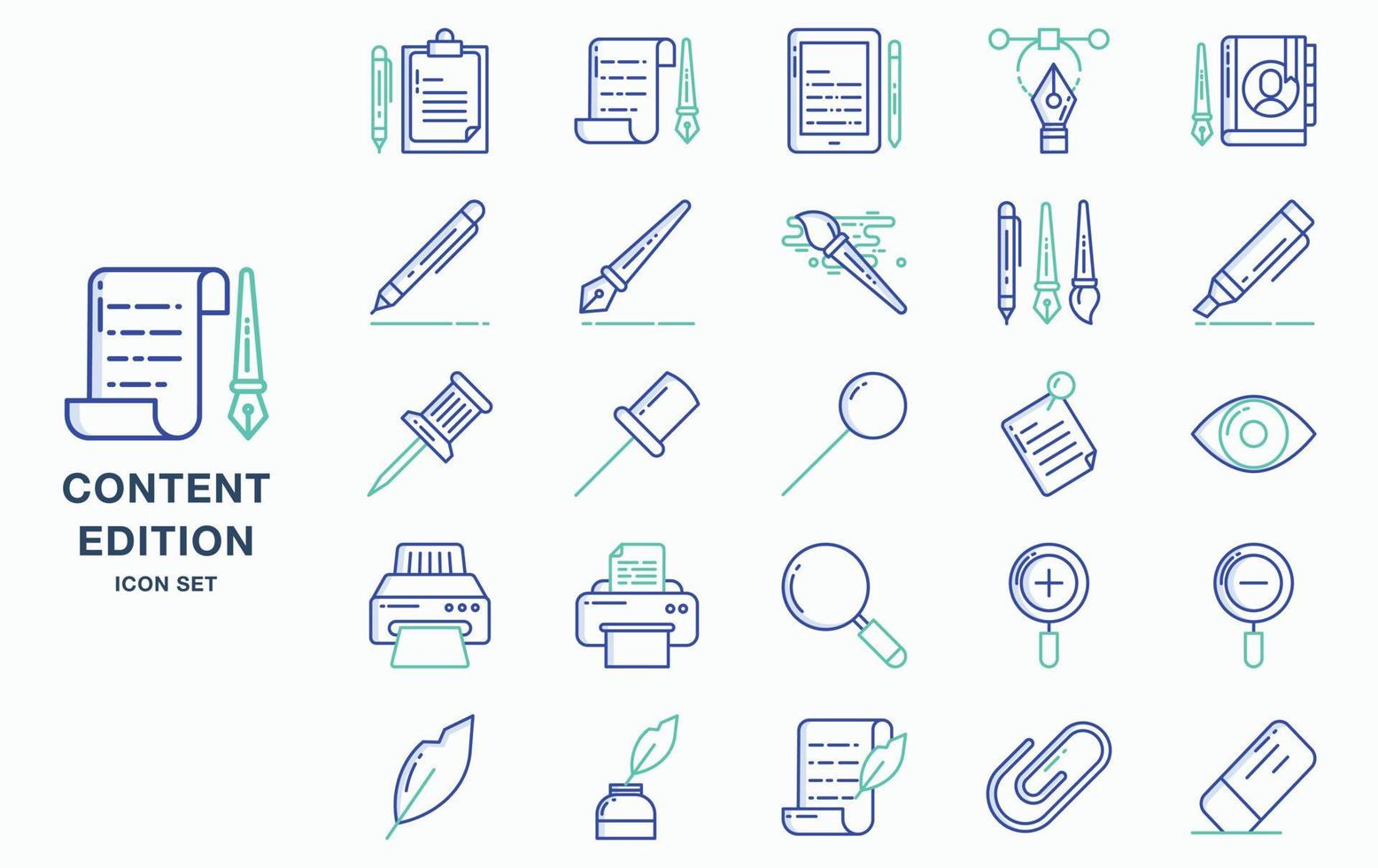 Content editing and editing tools icon set vector