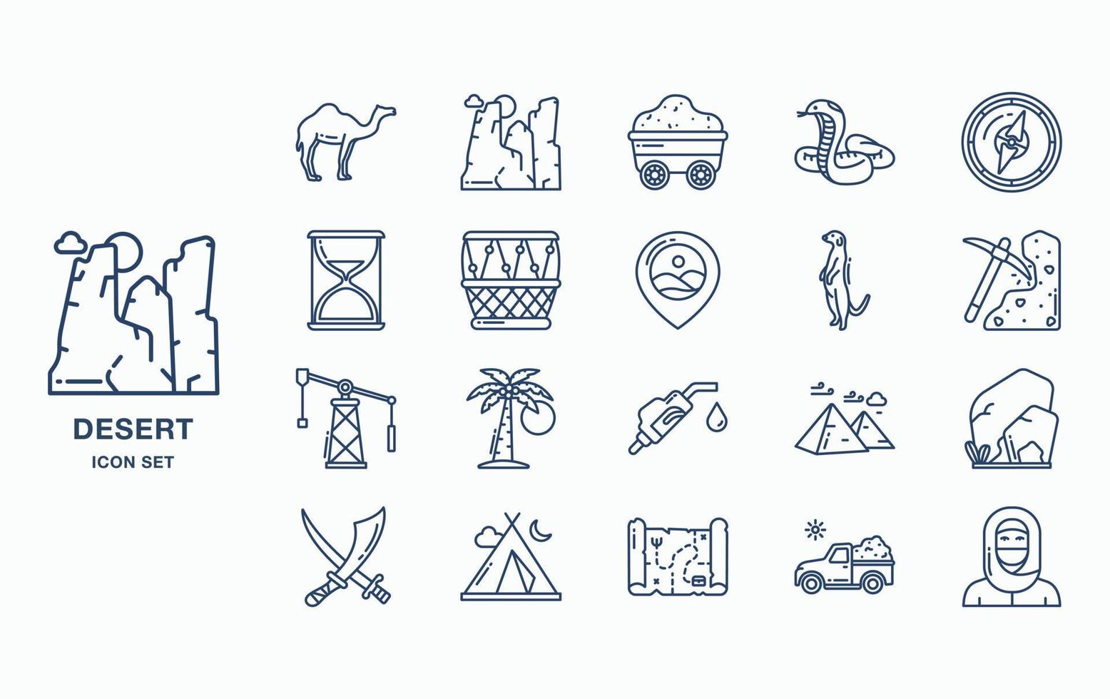 Hot and dry desert icon set vector