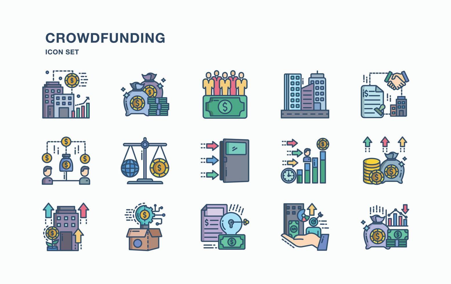 Crowdfunding and business icon set vector