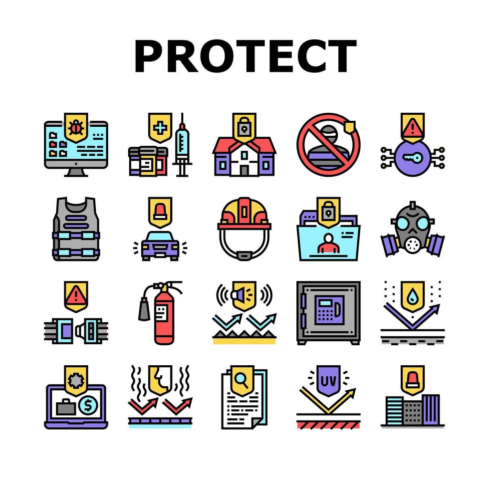 Protect Technology Collection Icons Set Vector Illustration