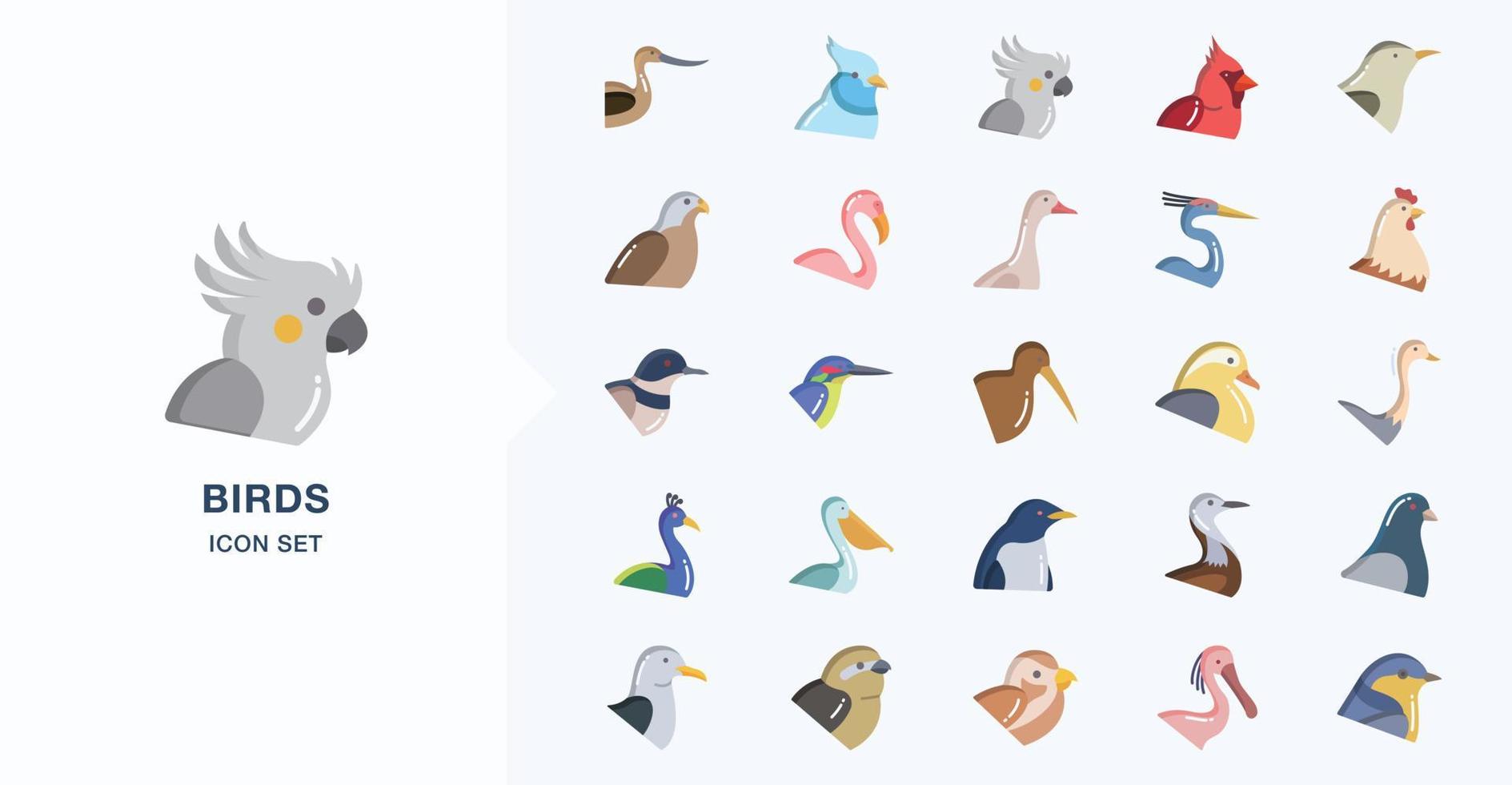 Variety of Birds flat icon set vector