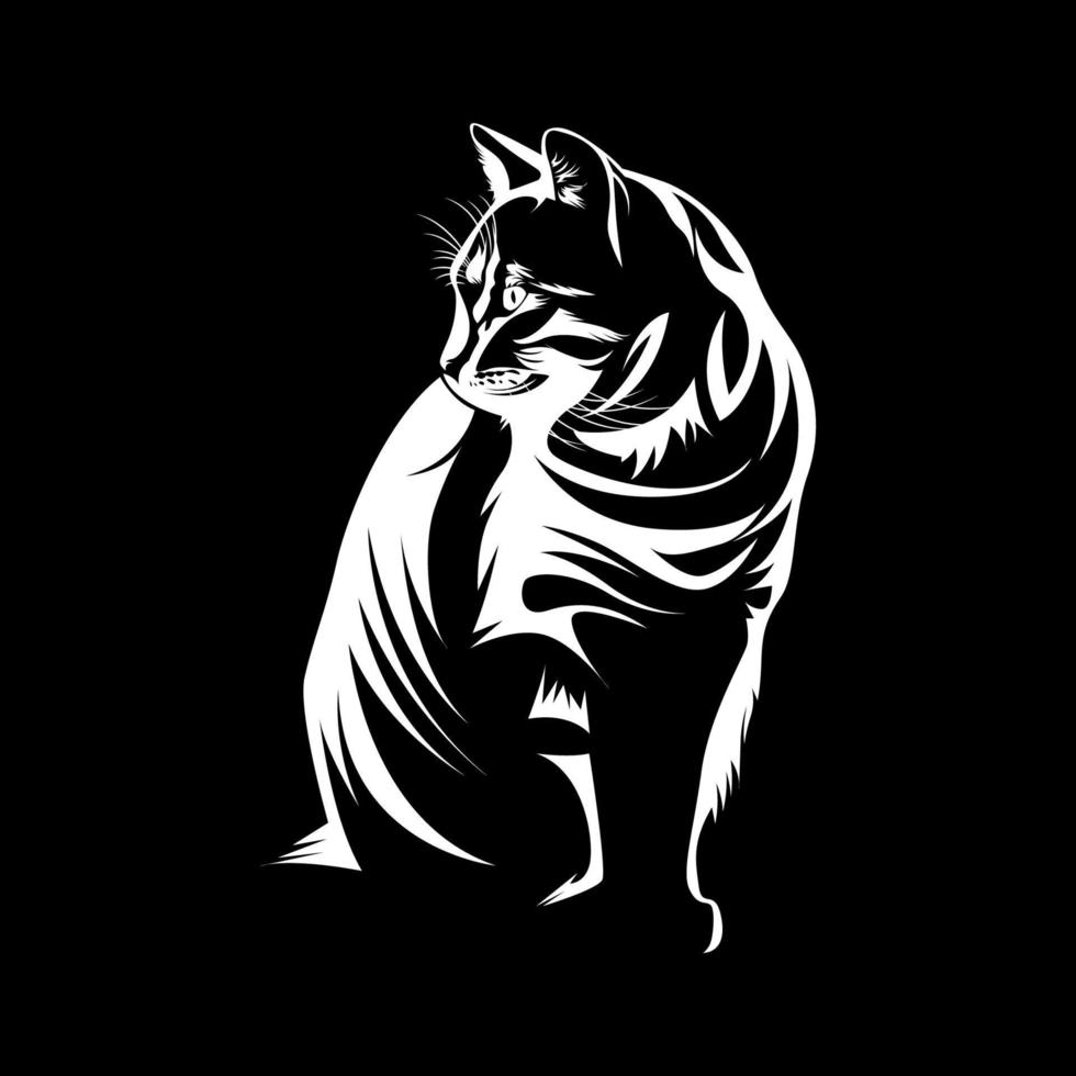 silhouette of cute cat face isolated on black background vector illustration 2