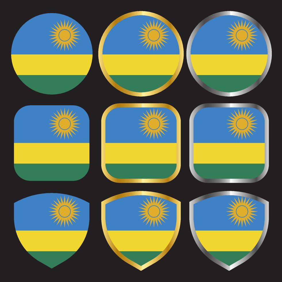 rwanda flag vector icon set with gold and silver border
