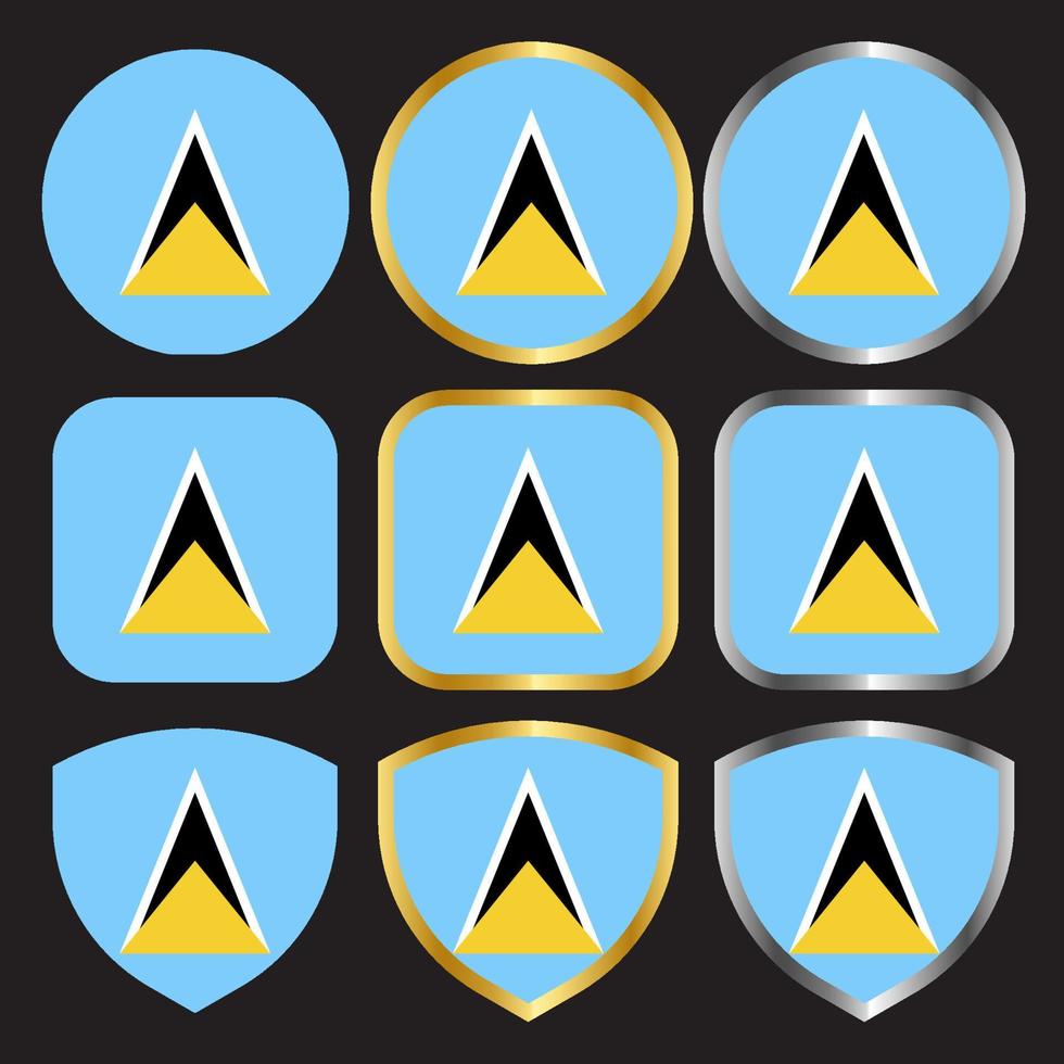 saint lucia flag vector icon set with gold and silver border