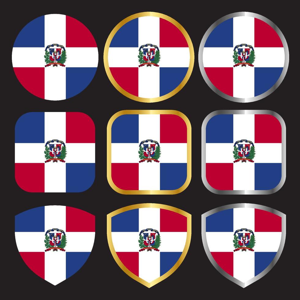 icono de vector de bandera de república dominicana con borde dorado y plateado