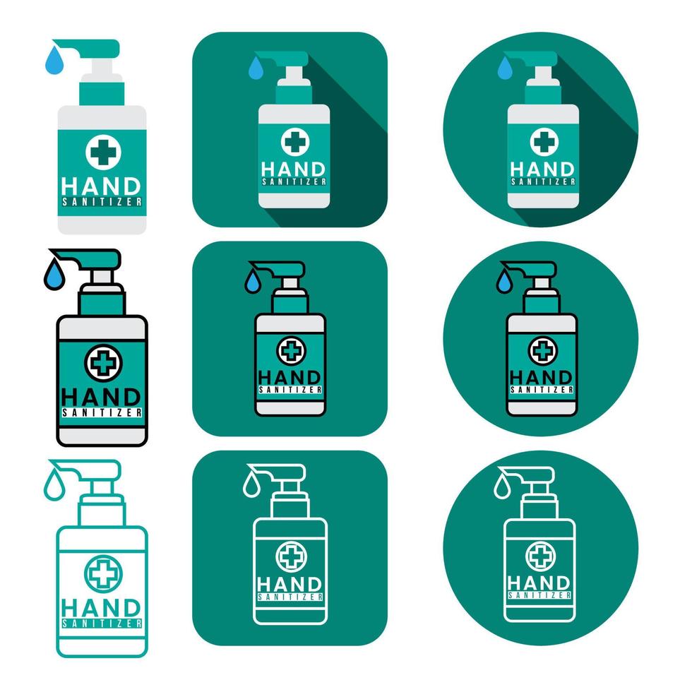 conjunto de paquete de vector de icono de botella de desinfectante de manos de nueve estilos diferentes