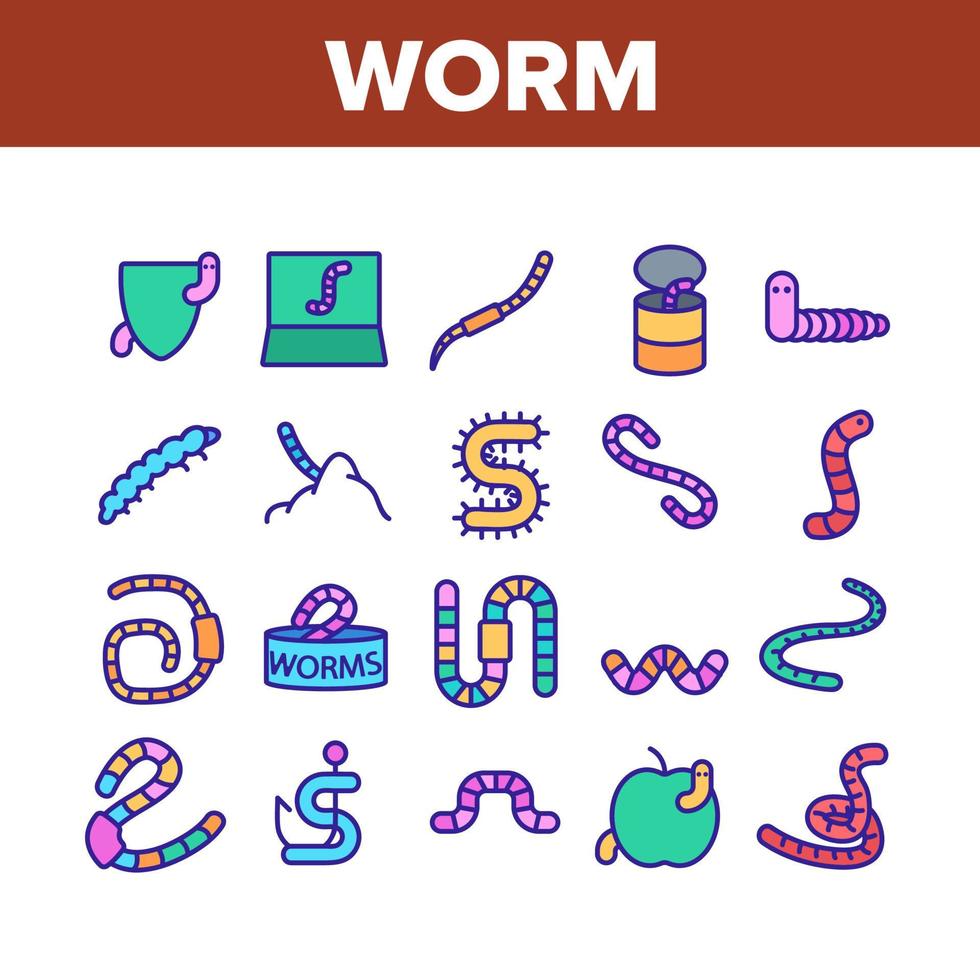 Worm Insect Animal Collection Icons Set Vector