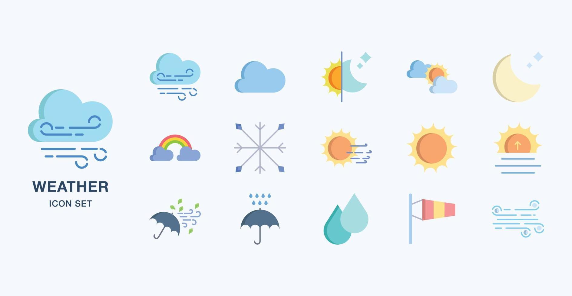 Weather forecast flat icon set vector