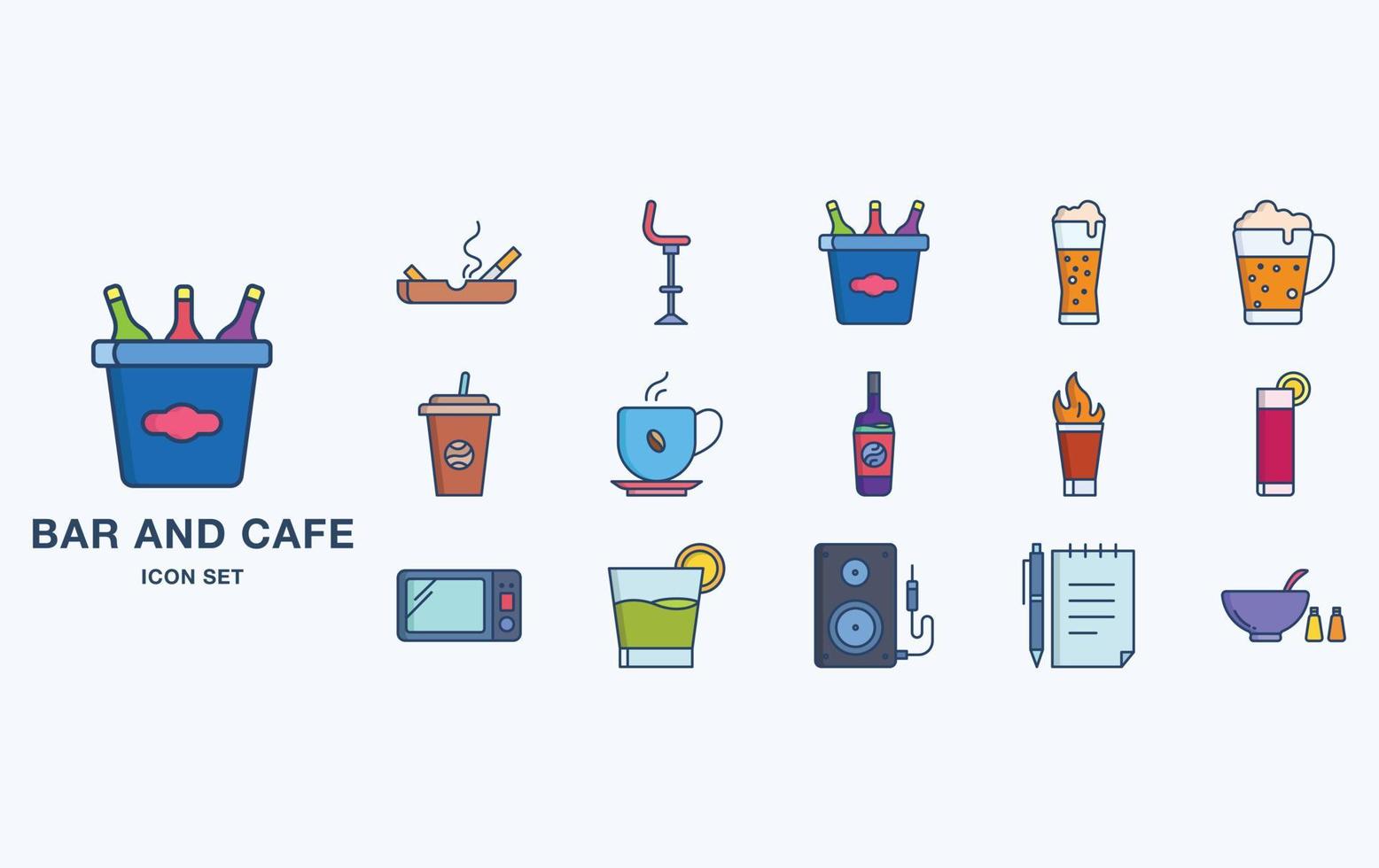 Bar and Cafe icon set, restaurant objects vector
