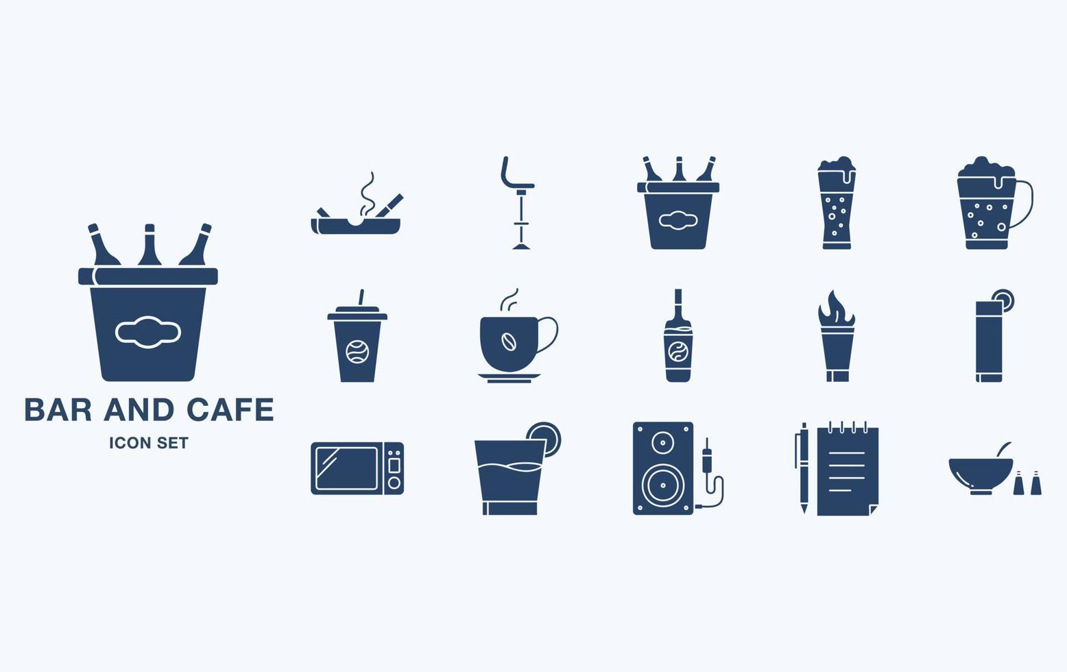 Bar and Cafe icon set, restaurant objects vector