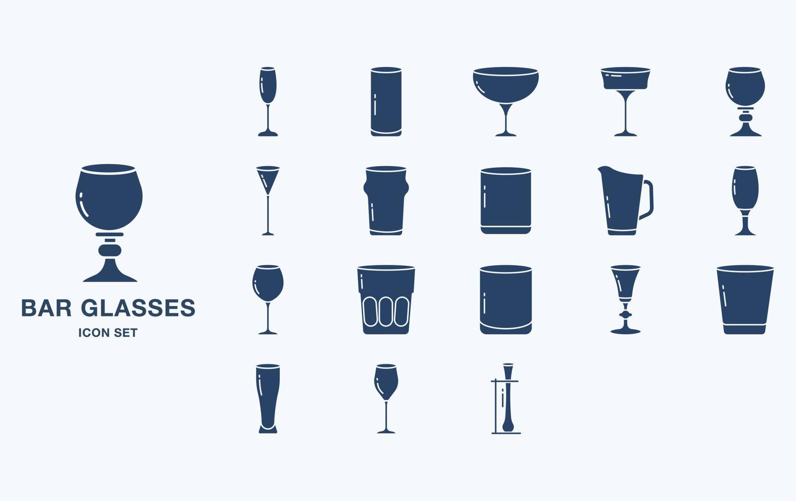 Variety of Bar and restaurant glasses icon set vector