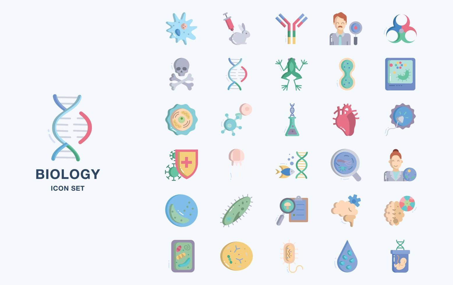 conjunto de iconos de material de estudio de biología vector