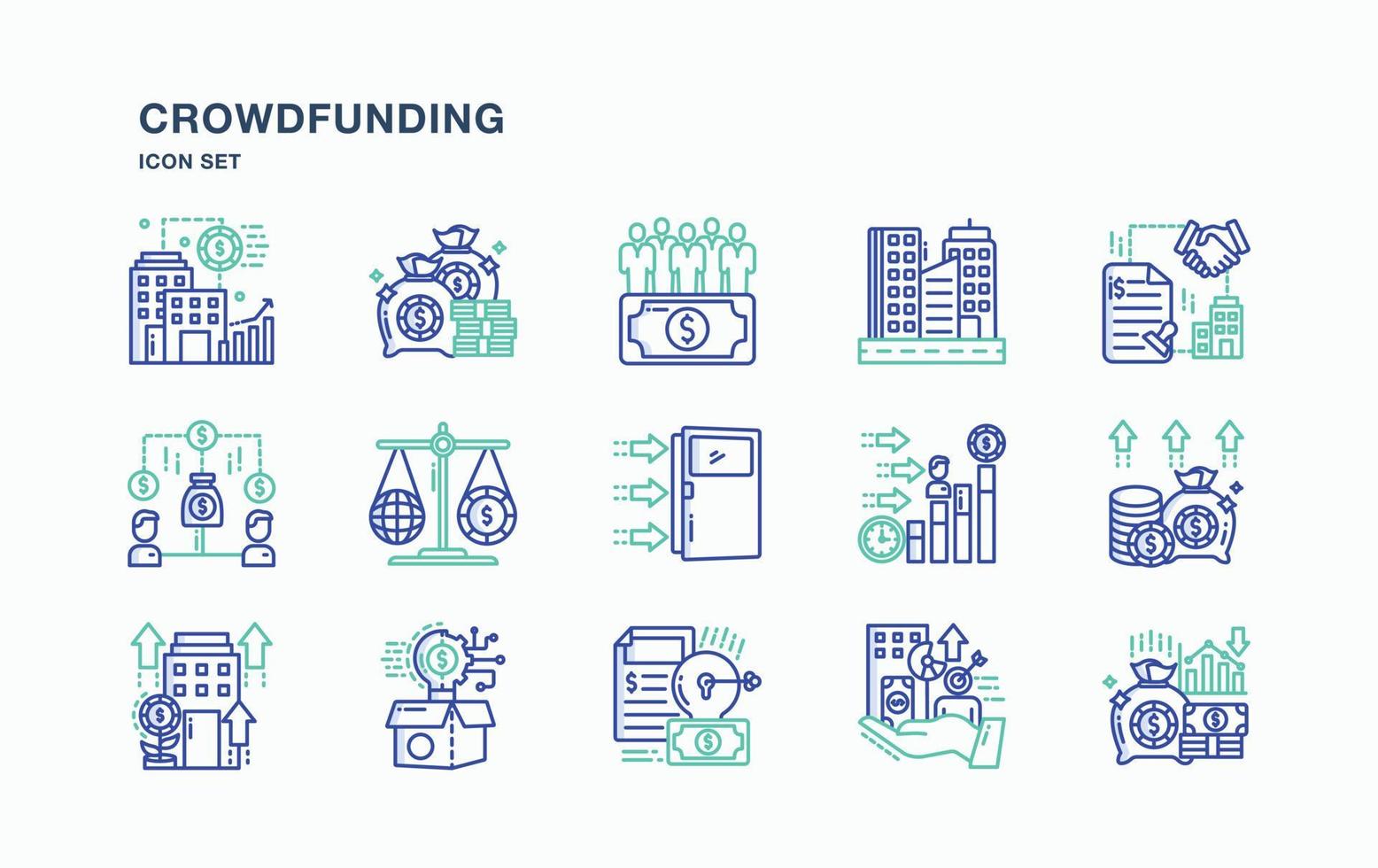 Crowdfunding and business icon set vector