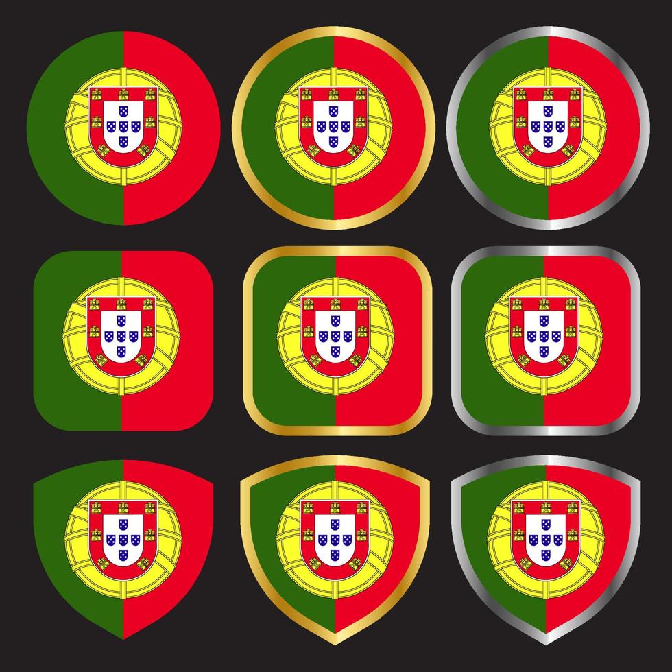 icono de vector de bandera de portugal con borde dorado y plateado