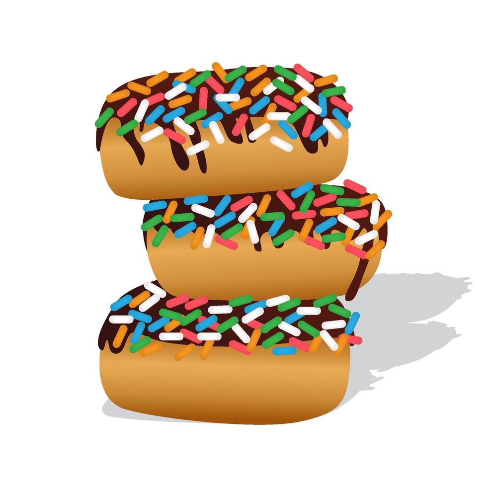 tres coloridos donuts de chocolate vector conjunto aislado sobre fondo blanco