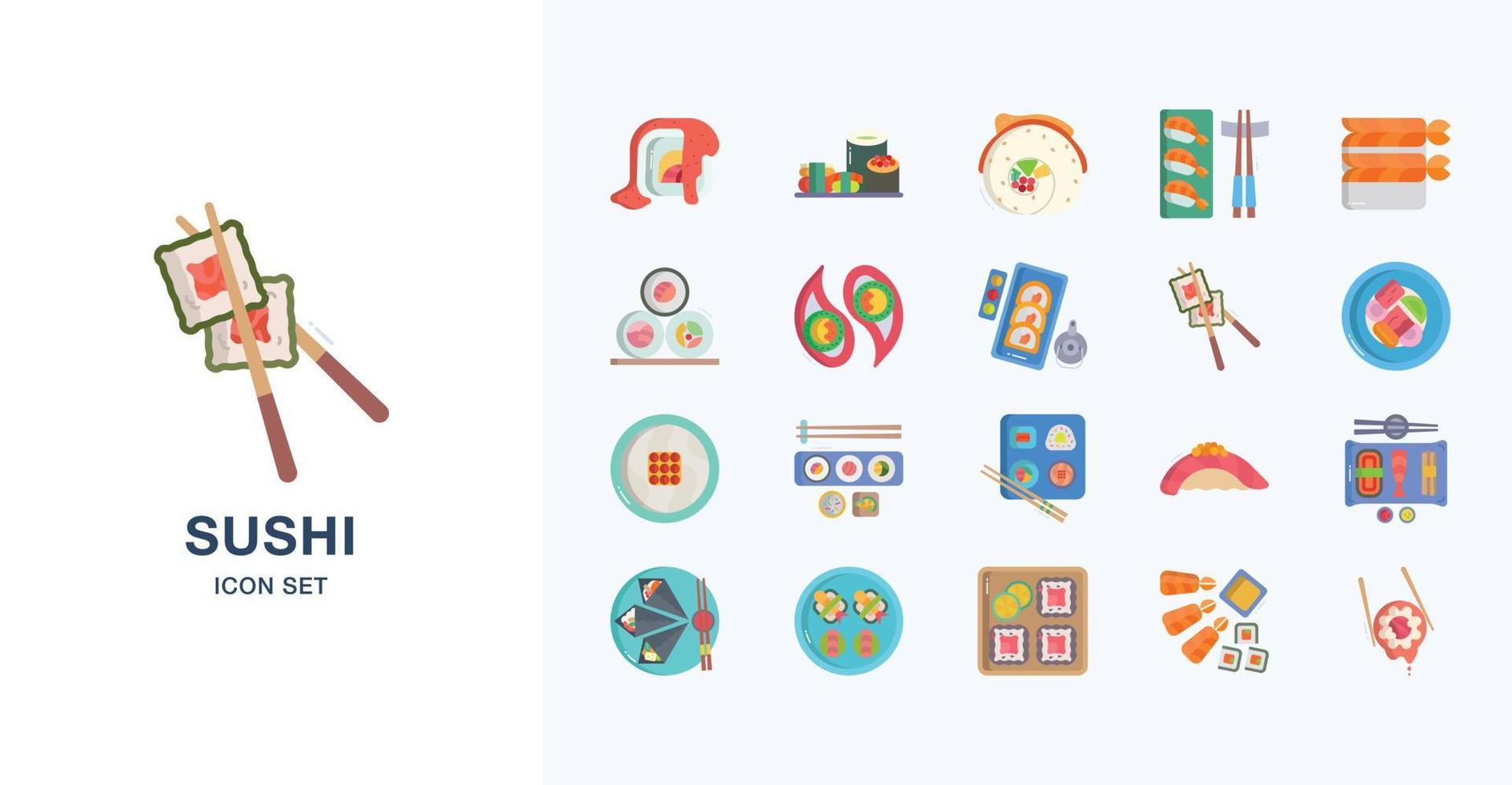 Sushi Japanese food flat icon set vector