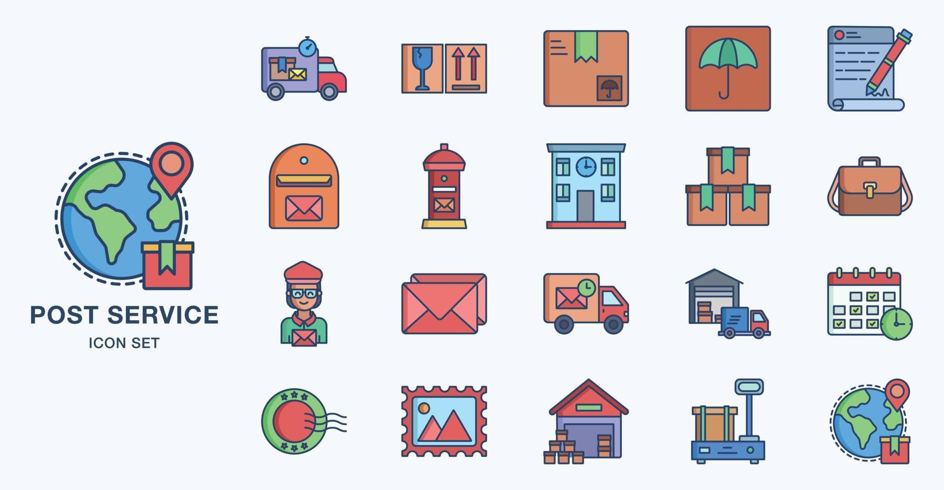 conjunto de iconos de servicio postal vector