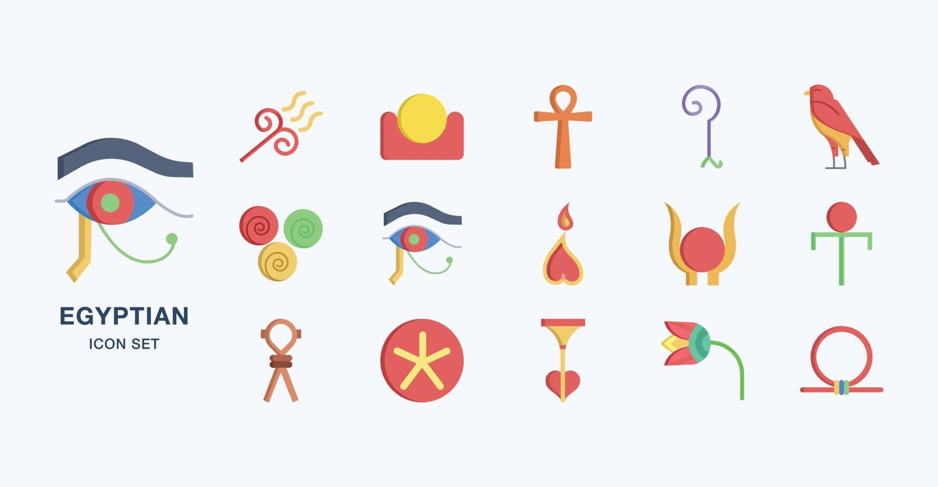 Ancient Egyptian symbols flat icon set vector