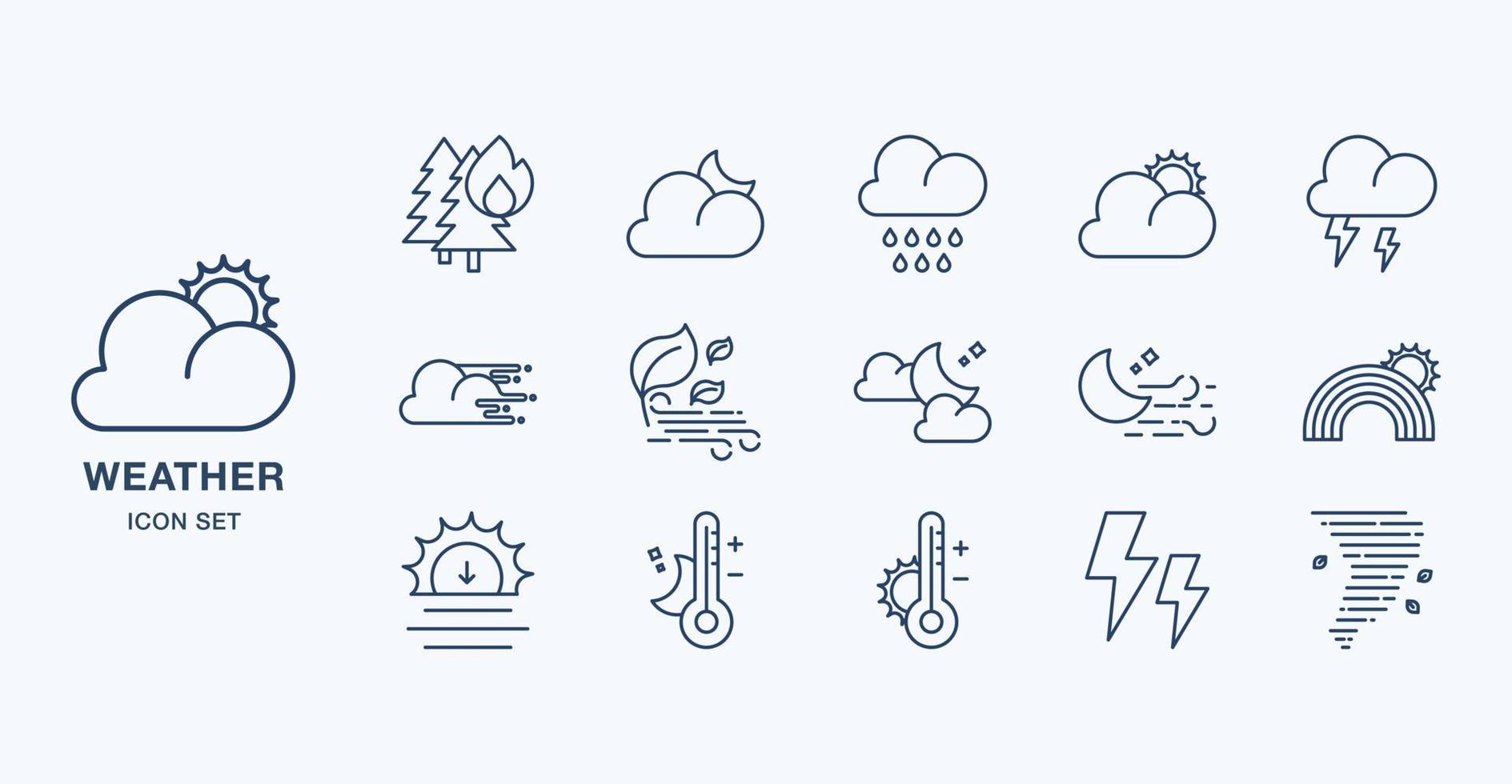 Weather forecast outline icon set vector