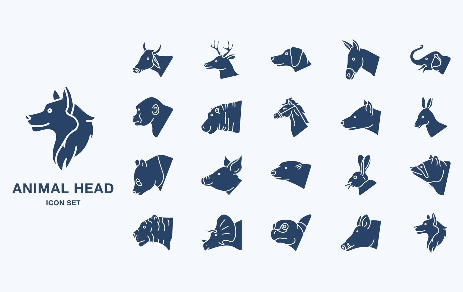 Variety of animal head icon set with side view vector