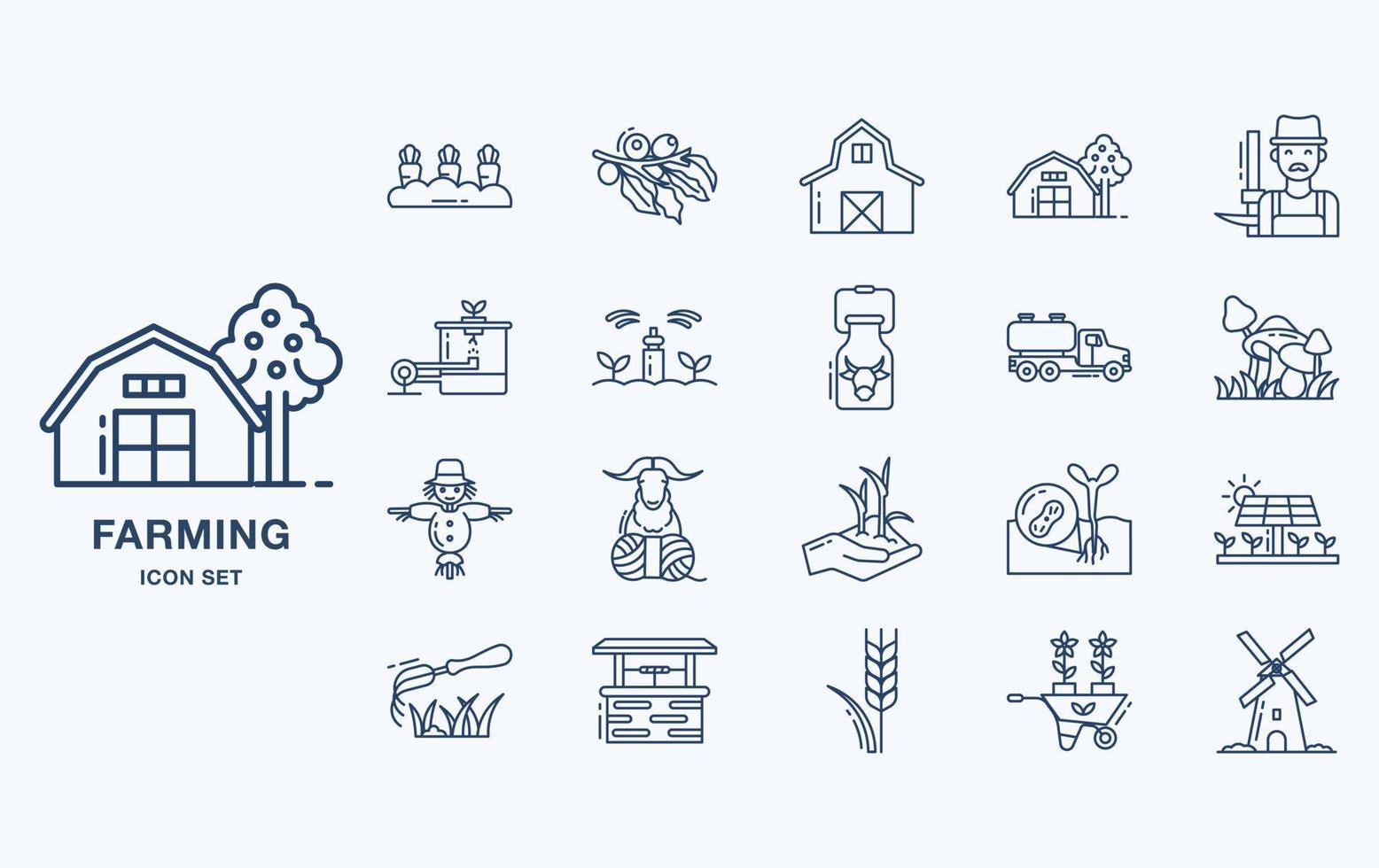 conjunto de iconos de vector de agricultura y agricultura