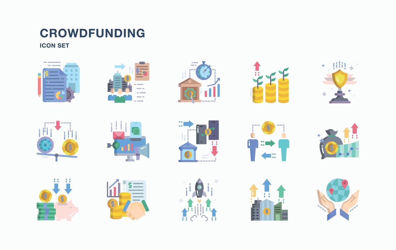 conjunto de iconos de crowdfunding y negocios vector