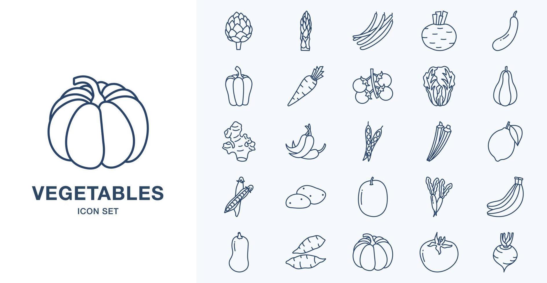 Fresh Vegetables outline icon set vector