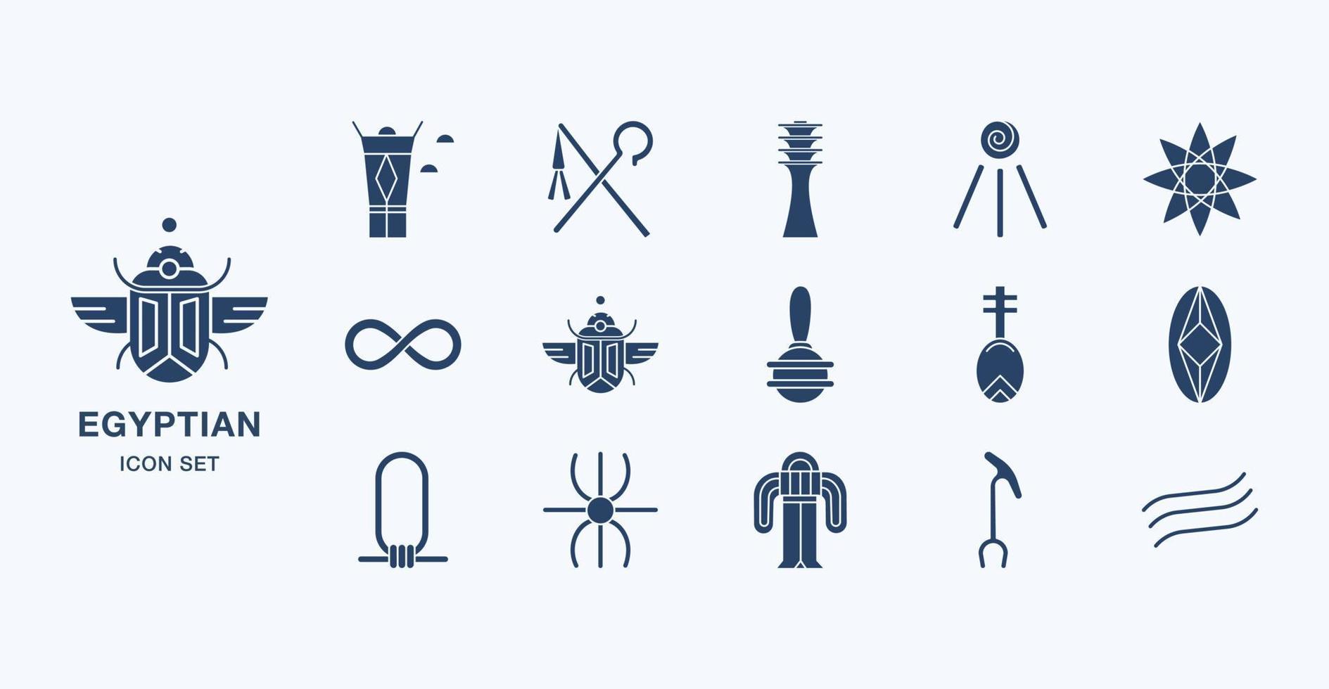 Ancient Egyptian symbols solid icon set vector