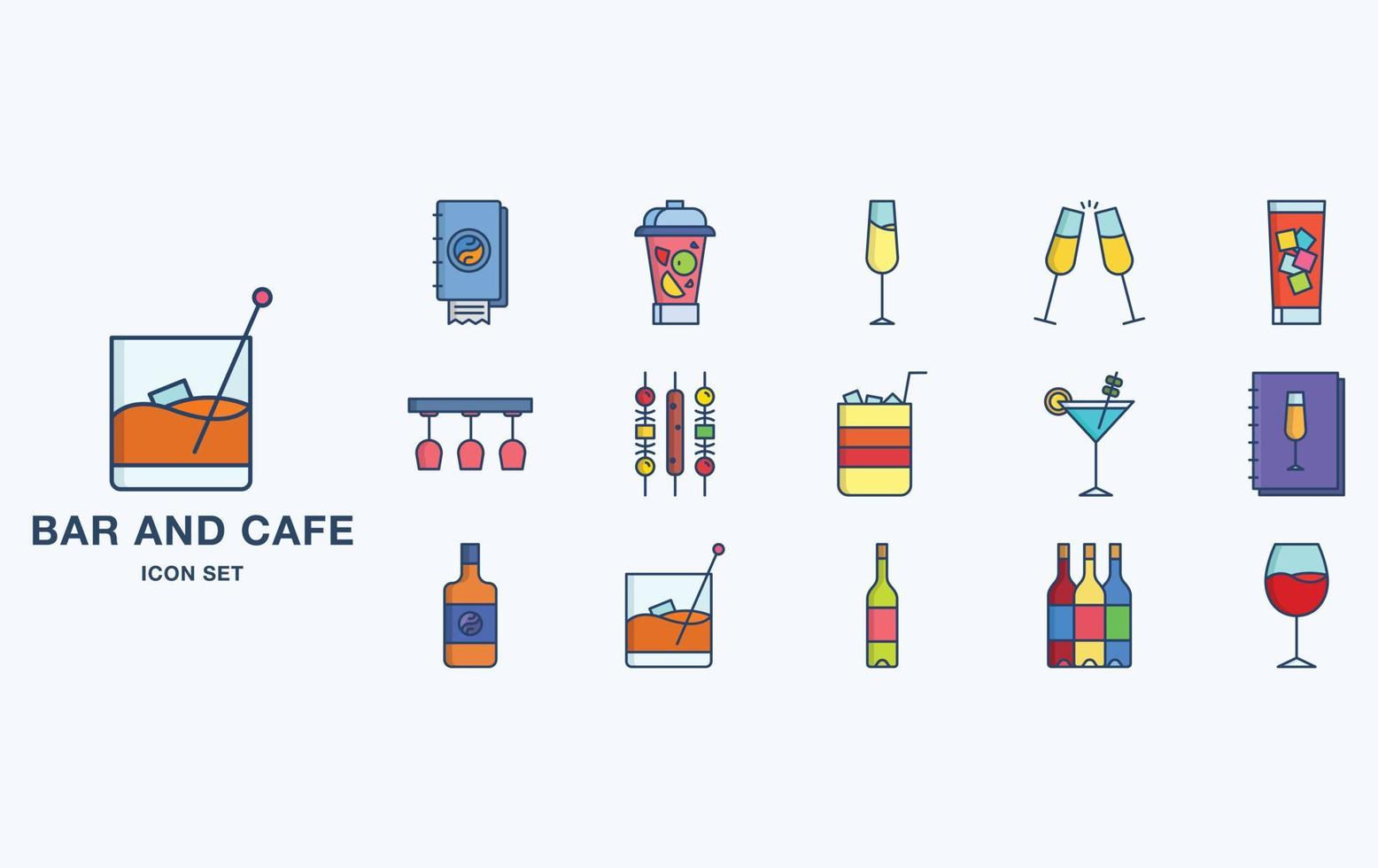 Bar and Cafe icon set, restaurant objects vector