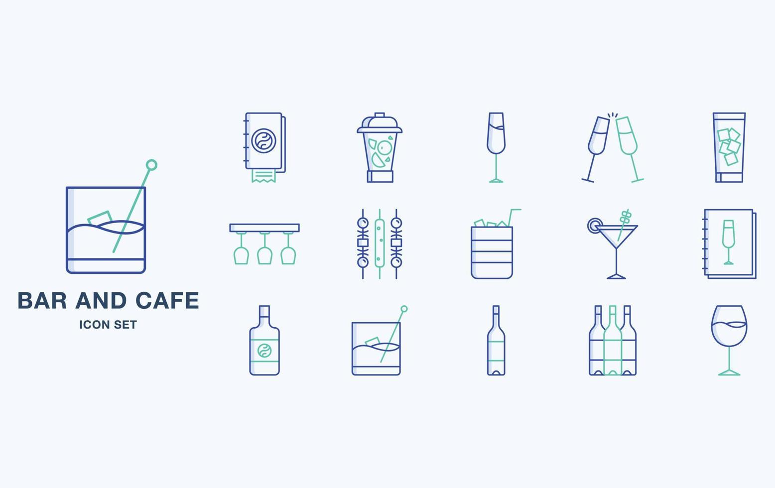 Bar and Cafe icon set, restaurant objects vector