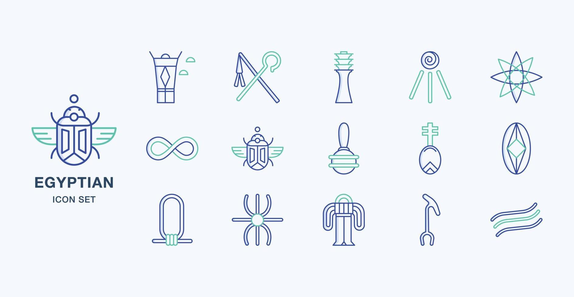 Ancient Egyptian symbols outline coloured icon set vector