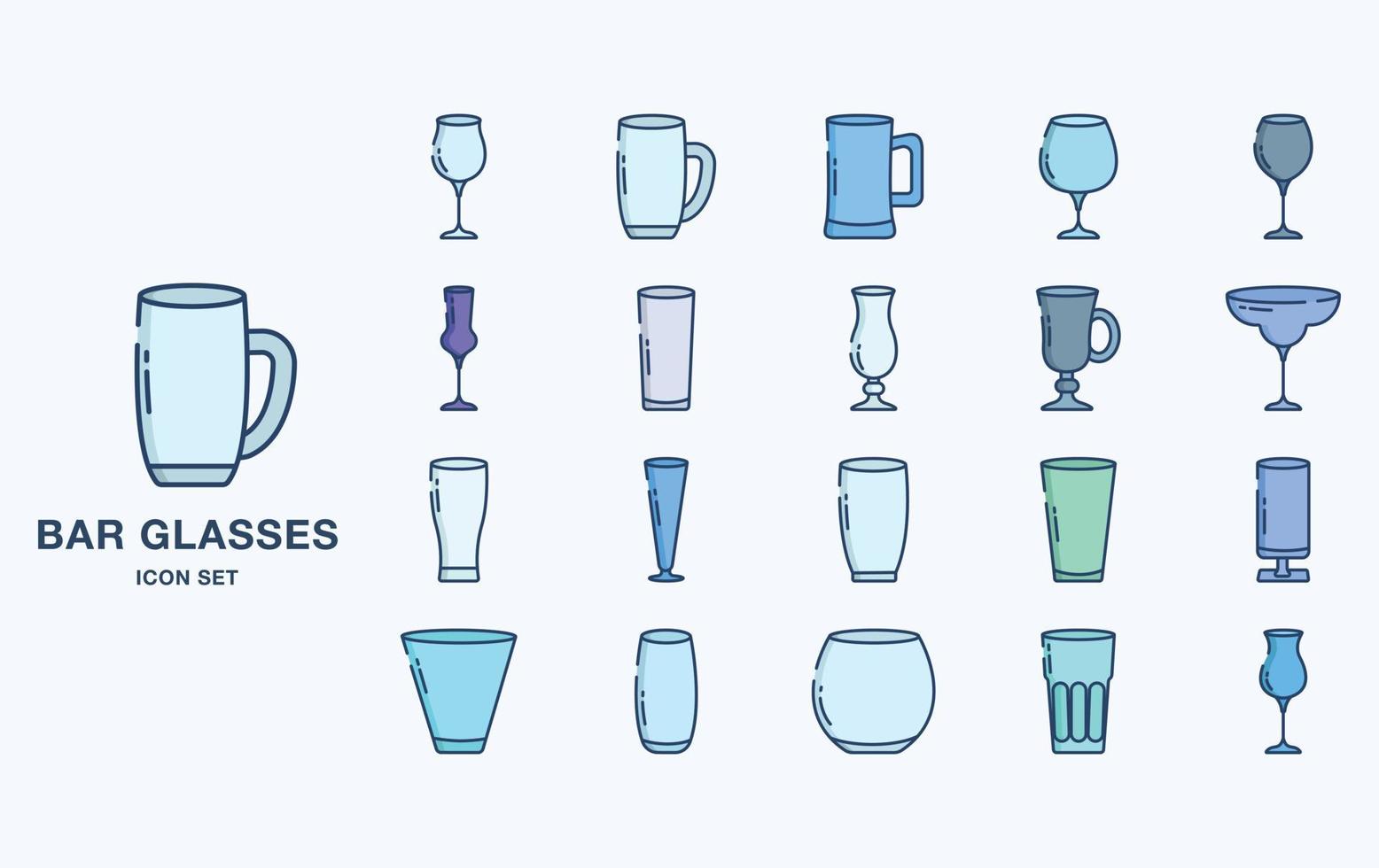 Variety of Bar and restaurant glasses icon set vector