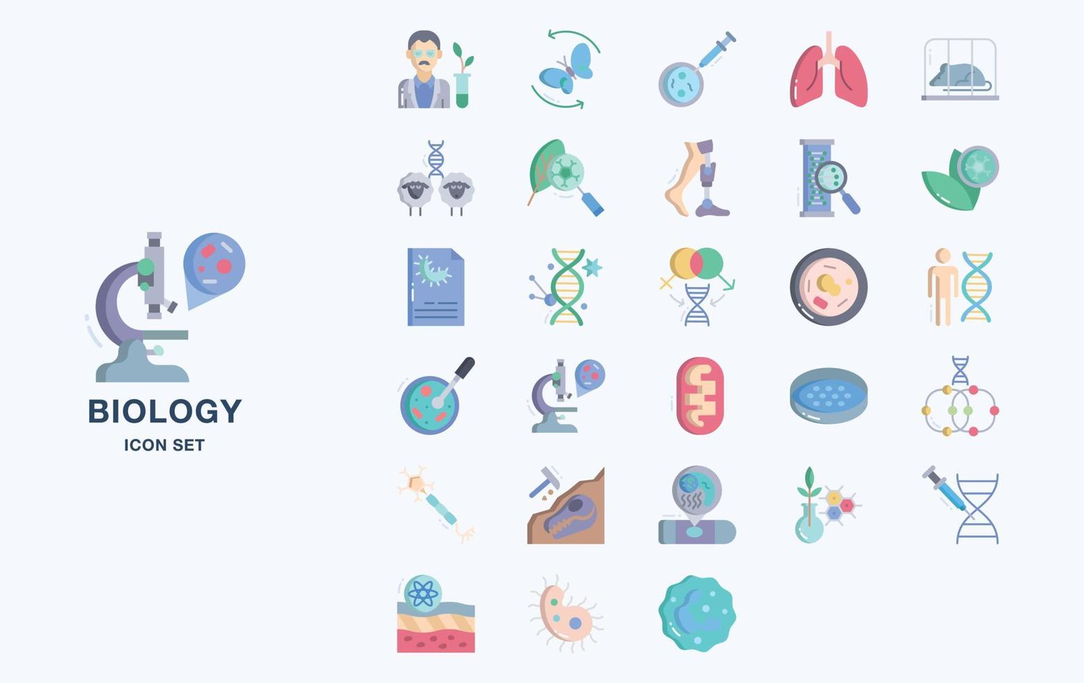 conjunto de iconos de material de estudio de biología vector