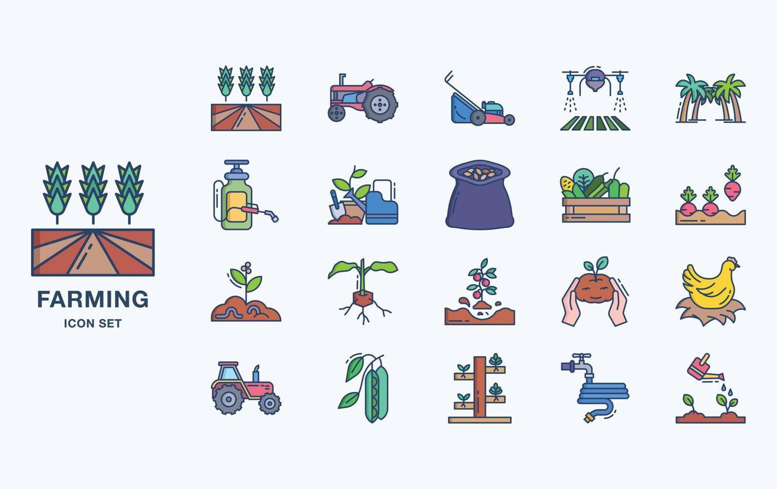 conjunto de iconos de vector de agricultura y agricultura