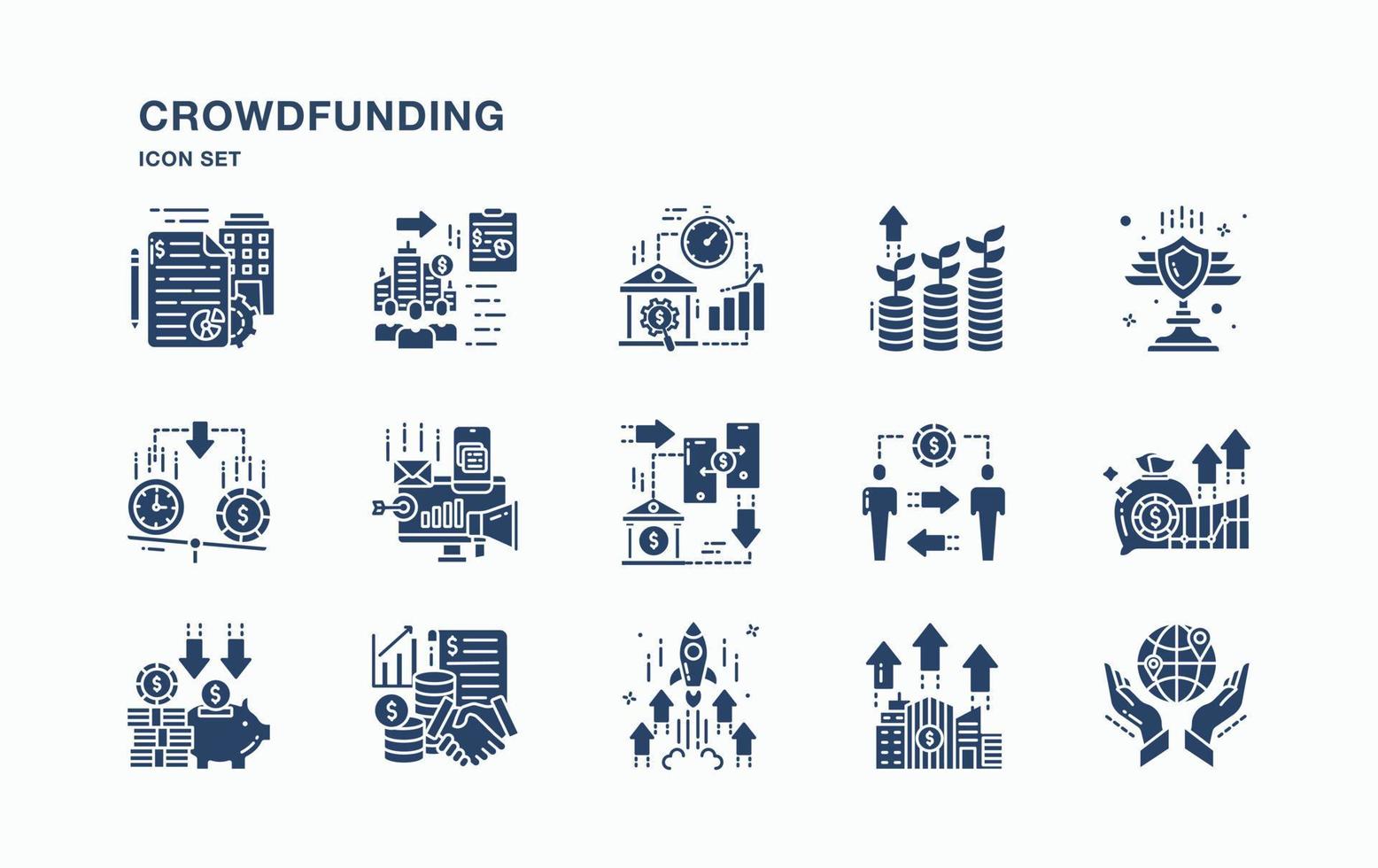 Crowdfunding and business icon set vector
