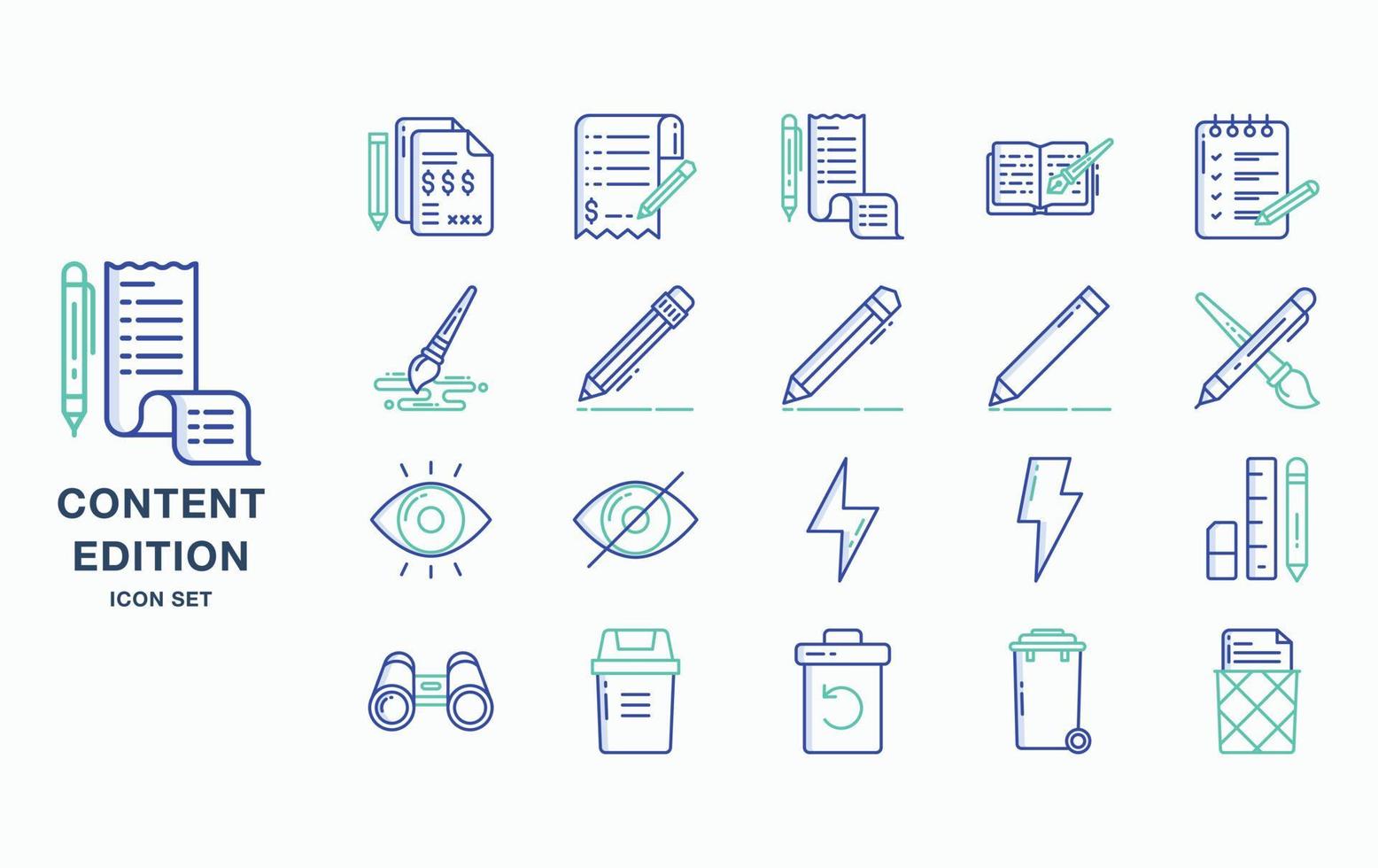 Content editing and editing tools icon set vector